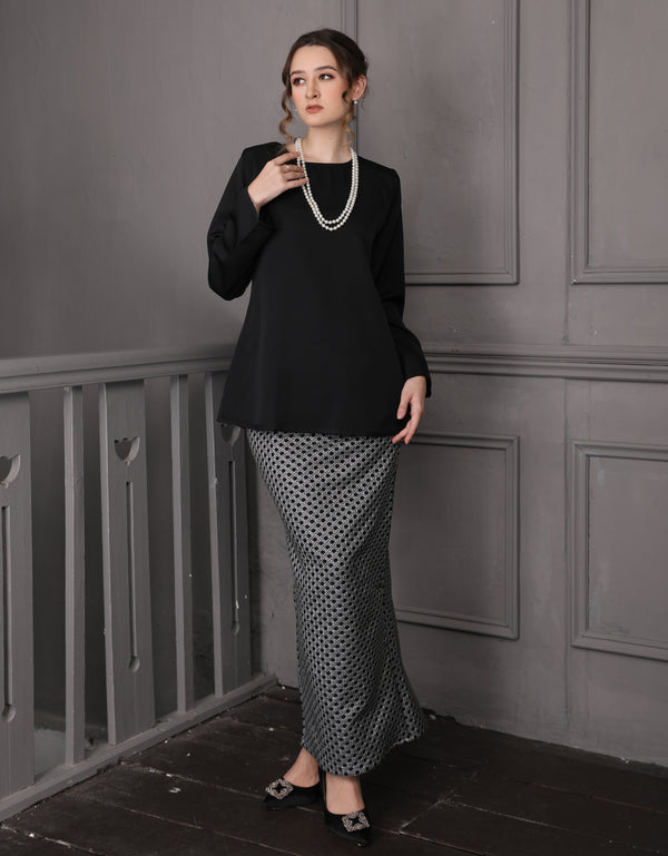BAJU KURUNG MODEN MINI GEETA (BLACK SILVER)